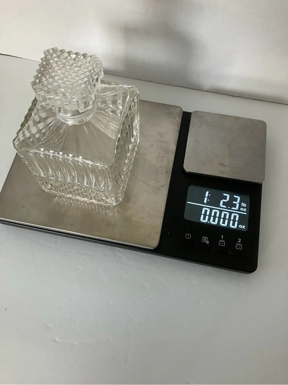 Vintage MCM Clear Glass Square Decanter with Cut Pattern